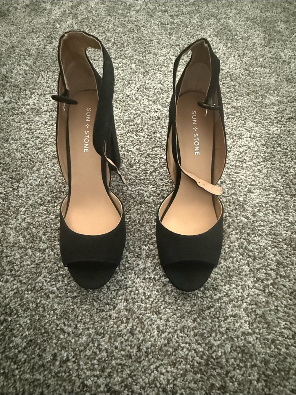 Sun + Stone Black Open-Toe Ankle-Strap Heels